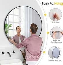 Espejo redondo de aleación de aluminio de 61 cm, de alta definición, ecológico, negro, para baño, sobre lavabo, pared, entrada, baño, tocador y sala de estar. - Negro - Ver 5