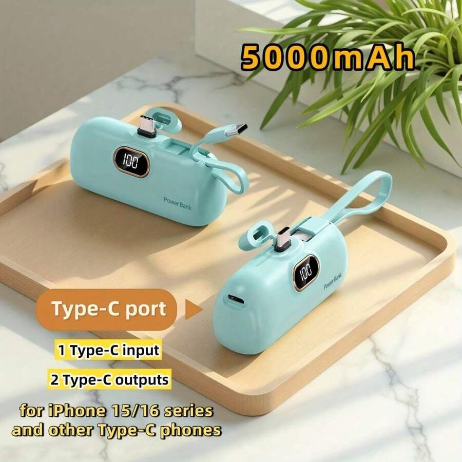 2026 5000mAh Mini Portable Charger - Ultra-Compact Battery Pack, Pocket-Sized Emergency Power Bank For IPhone17/16/15/14/13/12 Pro MaxPro/Android, USB Backup Battery & Perfect Gift - Green - View 1