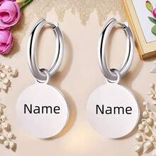 1 Pair Of Fashionable And Simple Personalized Custom Round Pendant Earrings, Stainless Steel Pendant For Parties, Birthdays, Anniversaries, Mother's Day, Valentine's Day, Eng