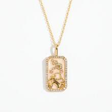 Collar con colgante de carta de tarot vintage y 12 signos del zodíaco, collar con dije cuadrado de oro con incrustaciones de strass y nácar, mejor regalo de joyería para mamá/hija/pareja - Collar cuadrado del zodiaco - Ver 15