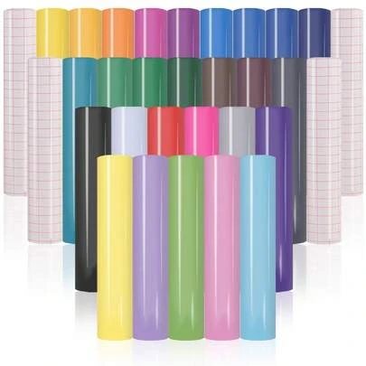 27片永久性乙烯基贴纸 + 4卷转移胶带，12 x 10英寸，27种不同颜色的乙烯基贴纸，适用于工艺品制作、情人节、中国新年装饰、户外活动、生日、婚礼派对和节日。