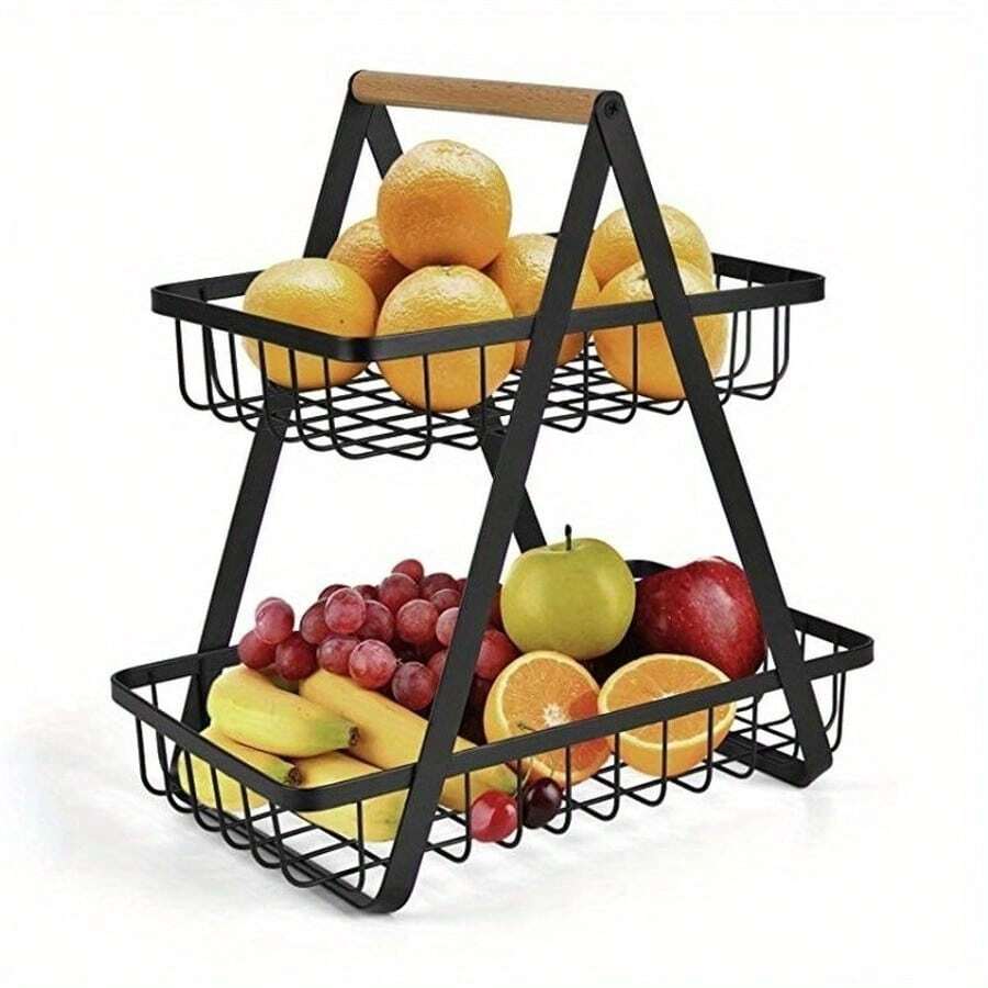 Detachable Stainless Steel Fruit Basket Kitchen Living Room Desktop Storage Rack Bread Basket Portable Fruit Bowl - Black - View 1
