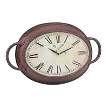 MX   Stonebriar Rustic Farmhouse Oval Metal Wall Clock with Red Rust Finish Shabby Chic and DIY Home Decor Accents for the Kitchen Living Room and Bedroom Battery Operated - óxido - Ver 2
