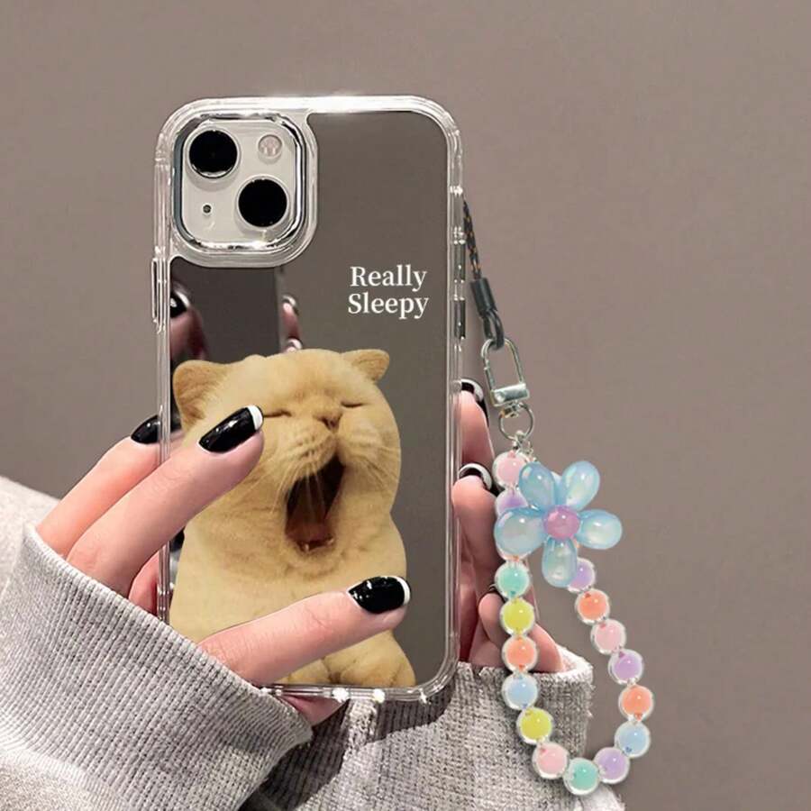 Hard Glass Mirror Lanyard Phone Case For  15 Cases  11 12 13 14 Plus 16 Pro Max XR X XS Cute Cat Makeup Mirror Cover.Christmas Accessories. - TC22 SJL022 - 查看 1
