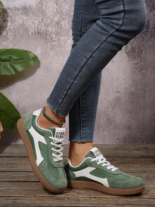 女士休闲百搭豹纹运动鞋，时尚吸睛舒适耐穿橡胶软底运动鞋，透气轻便拼接运动鞋 - 綠色 - 查看 4