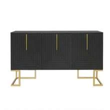Modern 3-Door Sideboard With Adjustable Shelves, U-Shaped Cabinet Doors, Metal Handles And Base For Dining Room And Kitchen (Navy Blue) - 黑色 - 查看 6