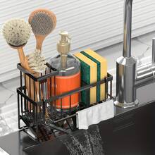 1PC Kitchen Sponge Holder For Sink With Drainage Design, Includes Tall Brush Holder, Kitchen Sink Storage Box For Countertop, Soap Dispenser, Kitchen Organizer, And Essential Storage Solution. Perfect Christmas Gift. - Multicolor - View 5