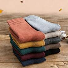 1/3/5/10/15 Pairs Random Color Women's Solid Thermal Lined Thick Warm Crew Socks - Multicolor - View 2