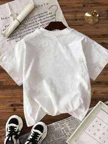 1 Piece Casual Fashion Men's And Women's Family Memorial T-Shirt - White Holiday T-Shirt With Red And Green Letter Decoration - Comfortable Casual Crew Neck Top - 白色的 - 查看 2