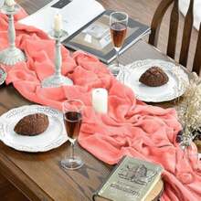 Artoid Mode Boho - Camino de Mesa de Gasa en para Bodas, Decoración de Otoño y Acción de Gracias para Comedor, Cocina y Fiestas en Interiores, 120 Pulgadas(35" x 120" Coral) - Multicolor - Ver 6