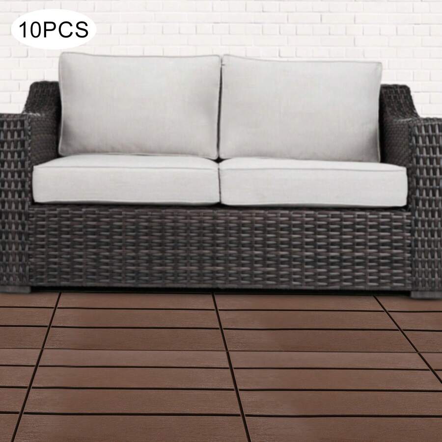 DDBESSIC Wood Grain Deck Tiles, Interlocking Outdoor Floor Tiles 10 Pcs, Composite Patio Decking Tiles, Snap Lock Easy Clean Surface For Balcony, Garden, Porch, DIY - Brown - View 1