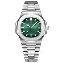 New Waterproof Ultra-Thin Men's Watch With Calendar - Quartz, Business & Fashion Style - 銀殼綠面鋼帶 - 查看 3