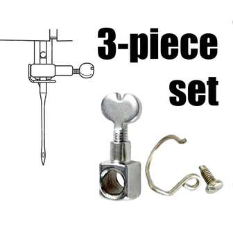 Set de 3 piezas de accesorios vintage para máquina de coser doméstica (Abrazadera de aguja + Resorte de guía de hilo + Tornillos de fijación) - Juego de repuestos para modelos tradicionales de pedal, compatible con máquinas de coser vintage de las marcas Butterfly/Flying Man/Bee, paquete de accesorios de mantenimiento para garantizar el funcionamiento normal del equipo