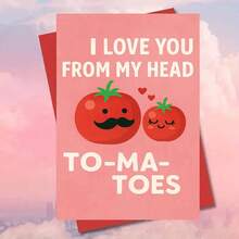 1pc I Love You From My Head Tomatoes Pun Illustration Greeting Card With Envelope Cute Red Tomato Couple Design Playful FoodThemed Love Card For Valentine's Day, Perfect For Friends, Colleagues, Partners, Romantic Gift Exchange - Multicolor - View 6