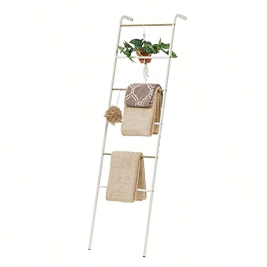 HLJ IRIS USA Perchero Metálico de Pie Resistente Fácil de Armar Solución de Almacenamiento para Espacios Pequeños Diseño Moderno y Versátil Durabilidad a Largo Plazo Escalera Blanco - Blanco - Ver 1