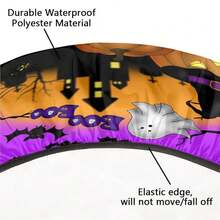 Halloween Purple Round Tablecloth With Elastic Halloween Pumpkin Round Fitted Table Cover Wipeable Circle Outdoor Table Cloths For Pattry Patio Dining Kitchen Holiday Decorate Fit For 45inch-50inch Tables,48inch(Round),B:HalloweenPurple - B:萬聖節紫色 - 查看 4