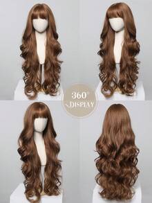 Tóc giả dài 30 inch màu nâu xoăn có mái, tóc giả xoăn bồng bềnh cho nữ, tóc giả tổng hợp chịu nhiệt tự nhiên, thích hợp cho công sở, tiệc tùng và sử dụng hàng ngày. - màu nâu - Xem 7