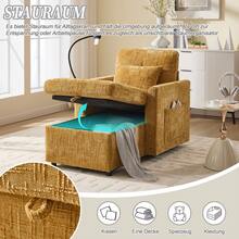 Reclining Armchair/Lounge Chair With Mobile Phone Holder, Single Armchair With Side Pockets And Large Storage Space, Chaise Lounge Suitable For Living Room, Bedroom And Reading Corner, Chenille - 黃色 - 查看 6
