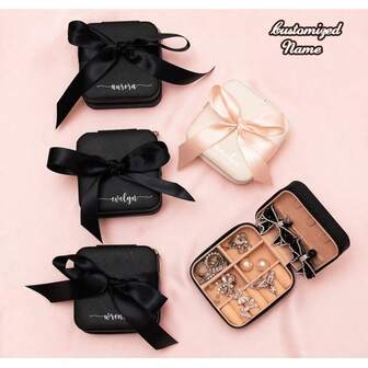 Individuell gravierte Schmuckschatulle, Junggesellinnenabschied Geschenk, Brautjungfer Schmuckschatulle, Bridal-Shower Geschenk, Brautgeschenk, personalisiertes Geschenk - mit Schleifen Dekor, Valentinstag Geschenk, Frohes Neues Jahr