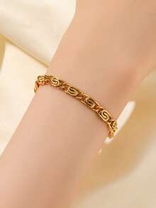 1 Set Fashionable Versatile Stainless Steel Chain Necklace + Bracelet Gold Color Jewelry Set, Suitable For Daily Wear And Gift - Yellow Gold - View 6