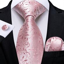 Men Business Tie Grey Blue Coral Pink Ties Floral Geometric Checks Fashion Necktie Set With Hanky,Cufflinks,Dinner Event School,Boys,Christmas Gift - Multicolor - View 12