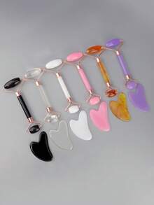 2 Pieces Facial Beauty Massage Roller Imitation Jade Wheel Massage Scraping Tool, Double-Headed Eye Massage Roller Facial Beauty Roller Facial Eye And Neck Skin Care Tool. - Multicolor - View 2