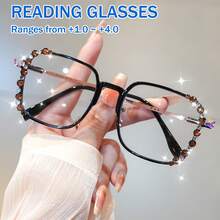 cabecade Rhinestone Embellished Reading Glasses, Square Lightweight Readers, Unisex - clear - View 4