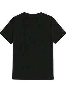 Front View MorganThe Bay Harbor Butcher Pattern Print Crew Neck Short Sleeve T-Shirt Top Comfort Breathable Fabric Quiet Sporty Style Men's 100% Cotton Streetwear T-Shirt (Choose A Larger Size For A Looser Fit) - 黑色 - 查看 2