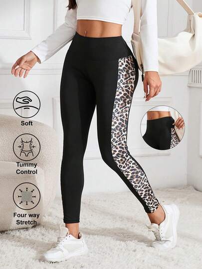 Quần legging cạp cao họa tiết da báo cho nữ - Quần tập yoga nâng mông ôm vừa vặn cho mùa thu đông, tập thể dục ngoài trời & mặc thường ngày