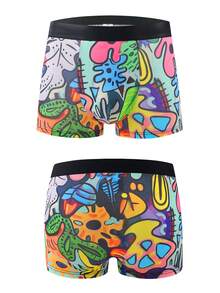 6pcs Men's Printed Boxer Briefs, Random Graffiti Pattern, Graphic Underwear, Suitable For Christmas - Multicolor - View 4