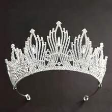 1pc Baroque Crystal Crown, Suitable For Weddings, Banquets, And Parties - Silver - View 5