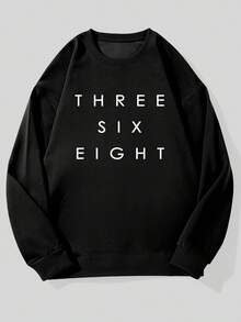 Sudadera casual de cuello redondo con patrón de texto digital para hombres - Negro - Ver 1