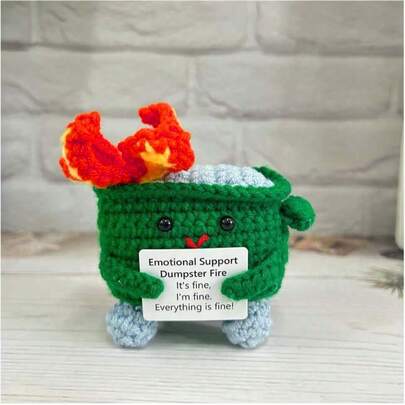 1pc Emotional Trash Can Fire-An Interesting Hand-Crocheted Trash Can Fire Doll, With Positive Words On It And Decorative Accessories For The Trash Can Fire Table, Suitable For Friends' Birthdays And Family Room Decoration (Green), Which Is A Good Choice To Encourage The Crochet Of Trash Can Fire. This Is A Thoughtful Gift For Family, Friends Or Colleagues, And It Will Definitely Bring A Smile To Anyone.