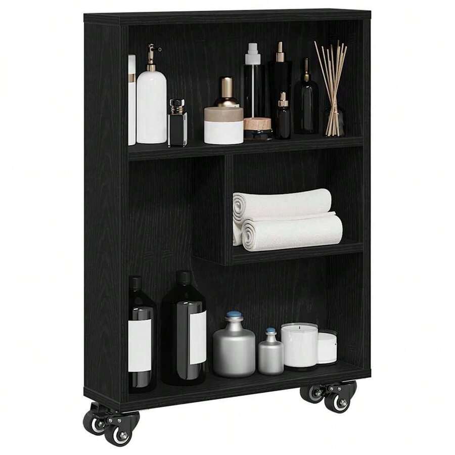 Chariot de rangement étroit vidaXL Chêne noir 48 x 13 x 68 cm - Noir - Voir 1