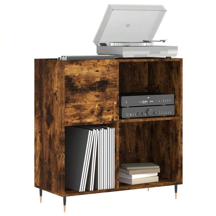 Armário para discos de vinil vidaXL, carvalho defumado, 84,5 x 38 x 89 cm, madeira engenheirada. - Castanho - Ver 1