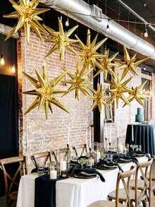 1/3/6 piezas Globos de estrellas explosivas con efecto de gotas de agua conectadas, decoración para fiestas y bodas, globos hexagonales de estrella, Navidad - Dorado - Ver 10