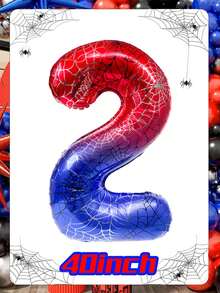 40-Inch Giant Number Balloon 0-9 Spider Themed Birthday Party Decorations 1 Pc Per Pack Red Blue Gradient Foil Balloon With Spider Web Print For Superhero Party Supplies, Event Decor, Photo Booth Backdrop Wall - Multicolor - View 17