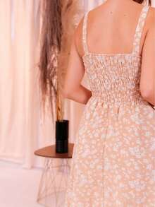 Women's Floral Dress With Wide Straps, Summer, Casual, Elegant, Comfortable - 貝格 - 查看 2