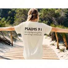 Psalm 91 Shirt, Bible Verse-Shirt, Christian Shirt, Women's Religious Shirt, Faith Shirt, Christian, Jesus Shirt, Her,Letter Print, Comfortable Cotton Material, Skin Friendly, Soft And Cool, Summer Women's-Shirt - 白色 - 查看 2