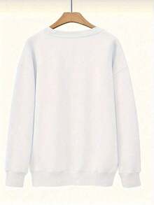2026 Valentine's DaySweater Women White Long Sleeve Holiday Bow Print Sweatshirt Festive Winter Top Casual Fit PartyChristmas Party Fits, Holiday GiftsCasual Round-Neck SweatshirtLoose And Comfortablevalentine Outfits For Women - trắng - Xem 3