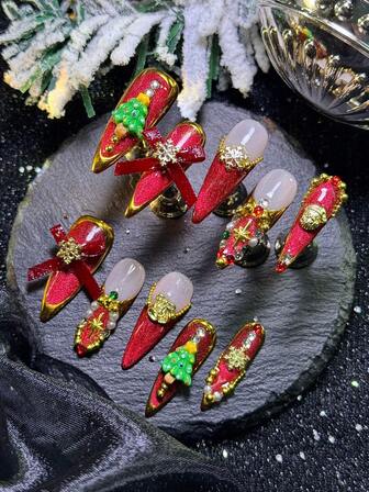 Julstämningsdekor Fluga Julgran Nagelkonst