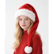 zxr Sombreros largos de Papá Noel de terciopelo para adultos para mantener el calor disfraz de Navidad de invierno125 - 1 pieza roja - Ver 6
