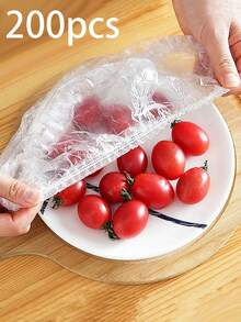200/100片装升级加厚一次性保鲜膜，可拉伸食品保鲜膜，适用于碗、盘、水果和蔬菜 - 透明厨房保鲜膜、防尘罩、一次性食品保鲜膜、淋浴喷头罩、多用途一次性收缩袋、一次性鞋套、加厚厨房保鲜膜 - 透明 - 查看 9
