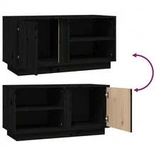 Larryhot Mueble de TV madera maciza de pino negro 80x35x40,5 cm, Robusto y duradero, fácil de montar, una opción ideal para la decoración del hogar - Negro - Ver 9