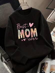 Best MOM Ever Mother's Day Themed Printed Pullover Sweatshirt Casual Long Sleeve Crew Neck Sweatshirt Women's Clothing Unique Floral Letter Pattern Shows Love For Mother Warm And Romantic Pink Tone And Exquisite Floral Elements Suitable For Daily Wear And Holiday Celebration Expresses Respect And Blessings For Mother Mother's Day Gift Daughter's Gift To Mom Clothing That Expresses Love, - New Autumn/Winter Collection: Unisex Relaxed Fit Long-Sleeve Crew Neck Sweatshirt - 黑色 - 查看 8