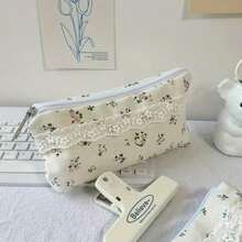 1 Estojo de Lápis de Renda, Bolsa de Armazenamento de Papelaria Floral Pequena e Bolsa de Cosméticos. Um item essencial para a papelaria do estudante, perfeito para a temporada de volta às aulas. - Multicolorido - Visão 7