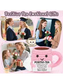 1pc Crocheted Pink Teacups Mini Ornaments Positive Energy Cards. Friends, Daughters, Holiday Gifts, Birthday Gifts.Mother's Day Gifts, Teacher Thank-You Gifts, Father's Day Gifts, Birthday Gifts, Graduation Week, Christmas Gifts - Multicolor - View 6