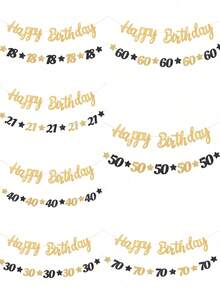 一套黑金生日横幅，18/21/30/40/60/70/50岁生日快乐悬挂横幅，18/21/30/40/60/70/50岁生日派对背景装饰，生日庆祝用品，生日家居装饰，墙面装饰，生日拍照道具，房间装饰 - 黑金生日 - 查看 1