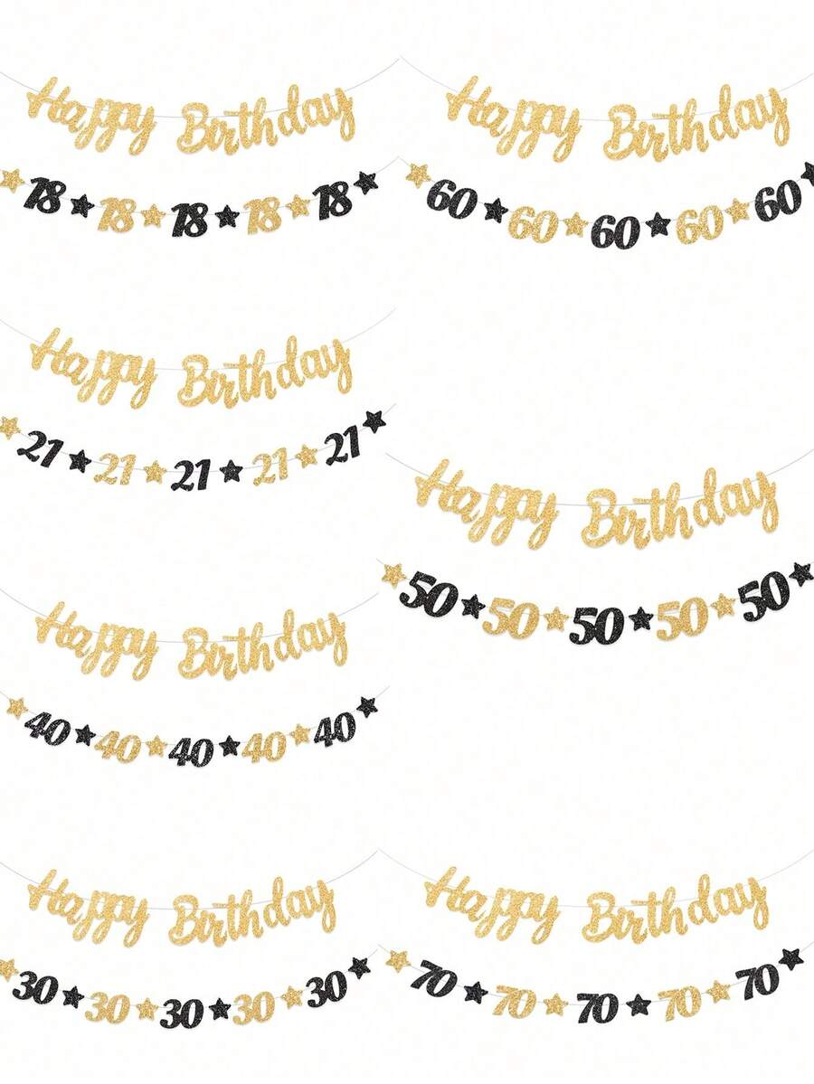 一套黑金生日横幅，18/21/30/40/60/70/50岁生日快乐悬挂横幅，18/21/30/40/60/70/50岁生日派对背景装饰，生日庆祝用品，生日家居装饰，墙面装饰，生日拍照道具，房间装饰 - 黑金生日 - 查看 1