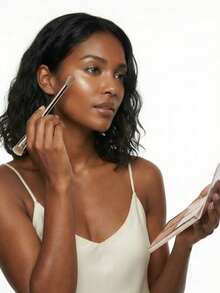 1pc Double-Ended Makeup Brush Set, Including Angled Blush Brush, Round Blush Brush, And Powder Brush, For Women - Rose Gold - View 3